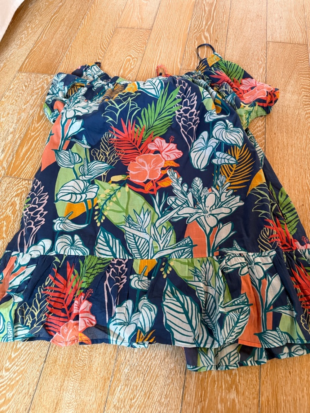 Tori Richard Navy Tropical Off-Shoulder Dress - Picture 10 of 11